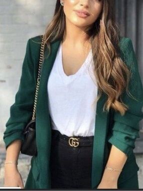 Zara forest green open boyfriend blazer